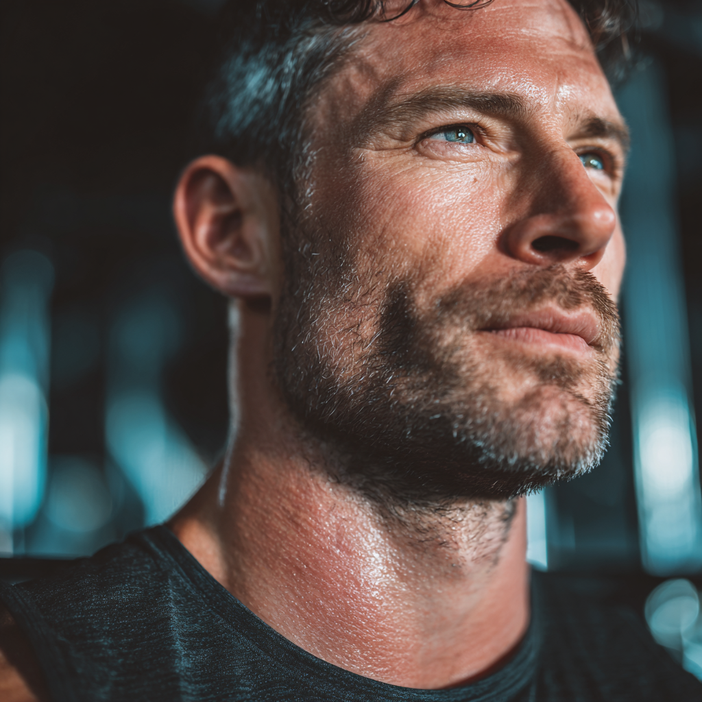 Strong confident man training in modern gym with focus and determination